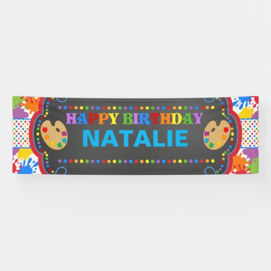 Art Paint Happy Geburtstag Personalisiert Banner (Horizontal)
