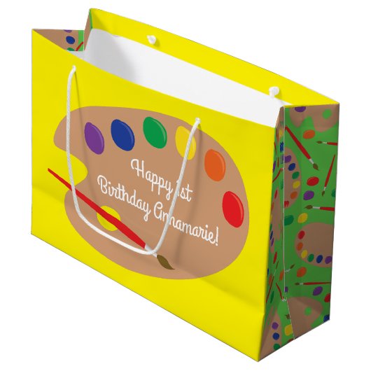 Art Paint Palette Niedlich 1. Geburtstag Party Große Geschenktüte (Vorderseite Schrägansicht)