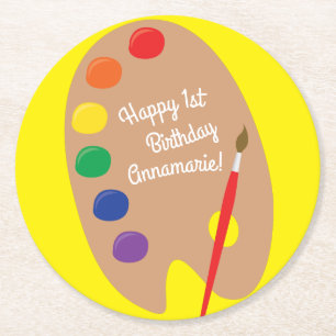Art Paint Palette Niedlich Kid's Birthday Party Runder Pappuntersetzer