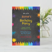 Art Paint Party Birthday Einladung (Stehend Vorderseite)