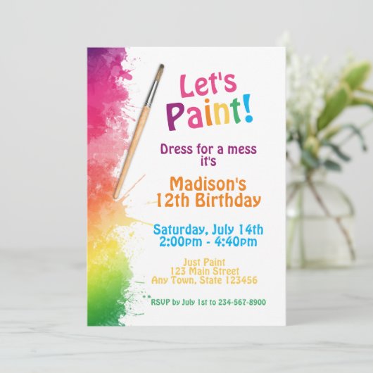 Art Paint Party Einladung (Stehend Vorderseite)