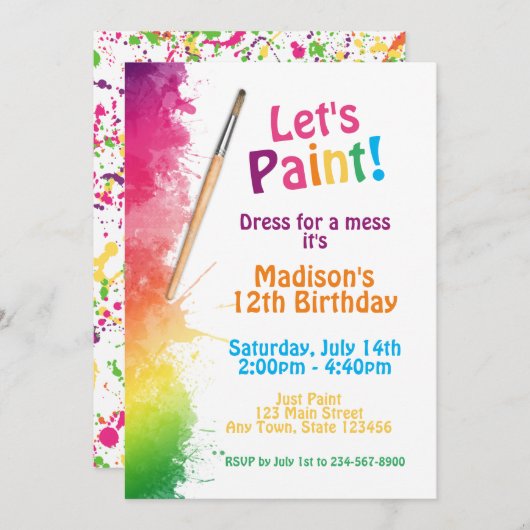 Art Paint Party Einladung (Vorne/Hinten)