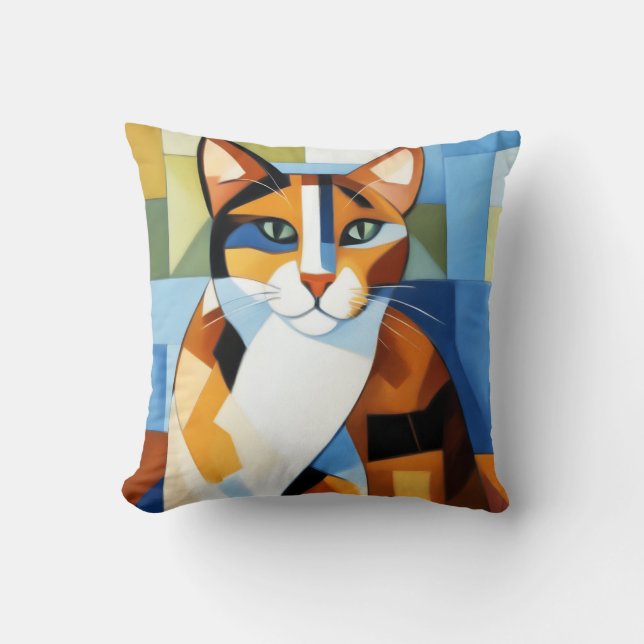 Art Painting Cubist Calico Cat Kissen (Vorderseite)