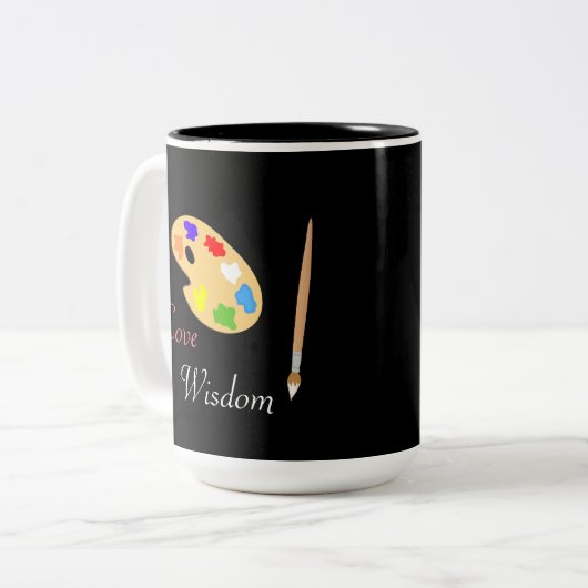 Art Palette mit Pinselstrich und Text in Schwarz Zweifarbige Tasse (Vorderseite Links)