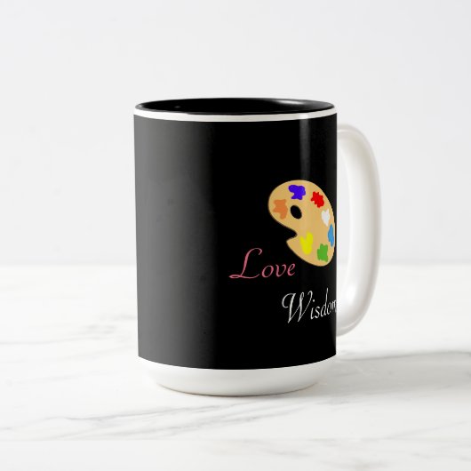 Art Palette mit Pinselstrich und Text in Schwarz Zweifarbige Tasse (VorderseiteRechts)