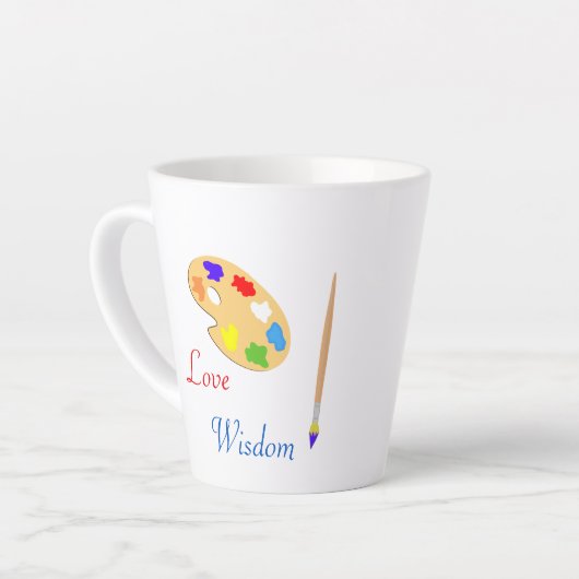 Art Palette mit Pinselstrich und Text in Weiß Milchtasse (Linke Ecke)