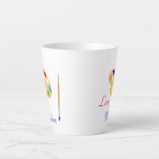 Art Palette mit Pinselstrich und Text in Weiß Milchtasse (Vorderseite)