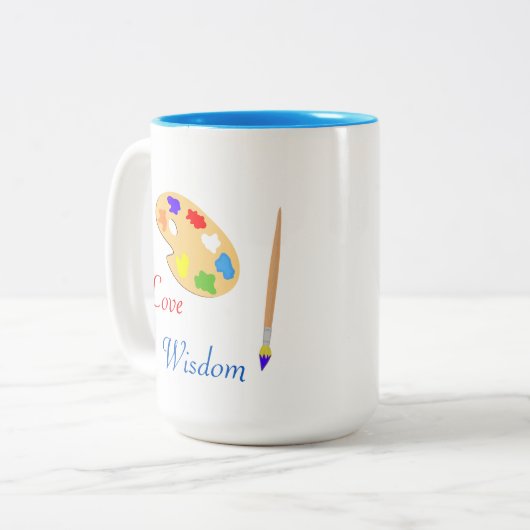 Art Palette mit Pinselstrich und Text in Weiß Zweifarbige Tasse (Vorderseite Links)