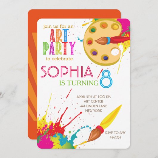 Art Party Einladungen (Vorne/Hinten)