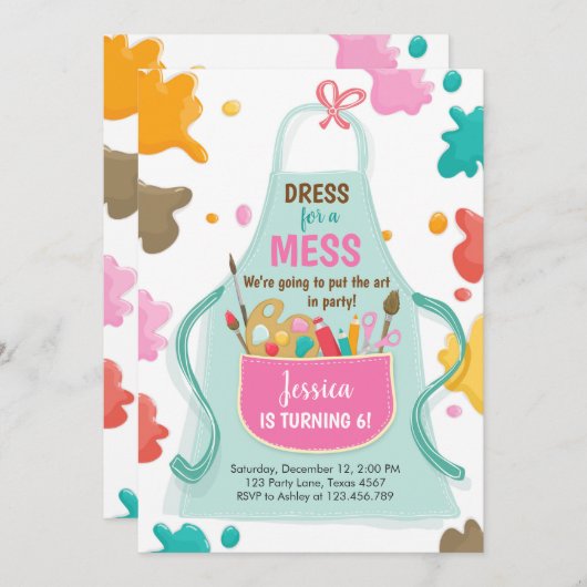 Art Party Geburtstag Einladung Malerei Kunsthandwe (Vorne/Hinten)