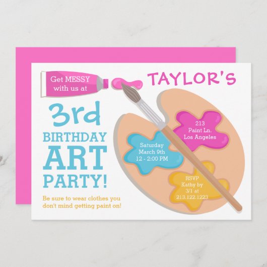 Art Party Geburtstagsmalerei Einladung (Vorne/Hinten)