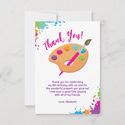 Art Party Kunsthandwerk Malerei Girly Geburtstagsp Dankeskarte (Vorderseite)