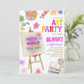 Art Party Malerei Girl Geburtstag Einladung (Stehend Vorderseite)