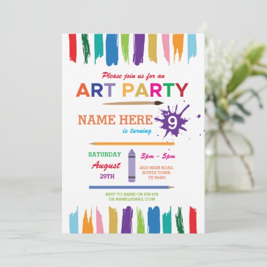 Art Party Malerei Zeichnend Paint Birthday Einladu Einladung (Stehend Vorderseite)