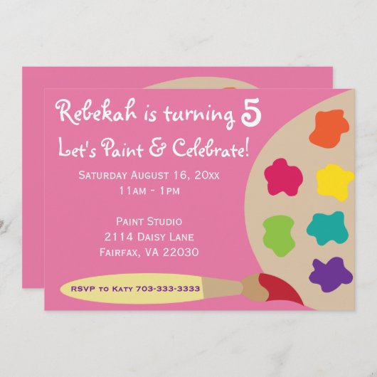 Art Party Palette Einladungen - Rosa (Vorne/Hinten)