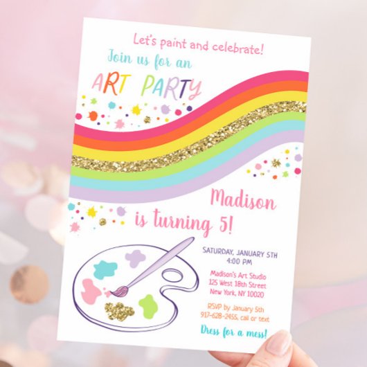 Art Party Rainbow Birthday Einladung