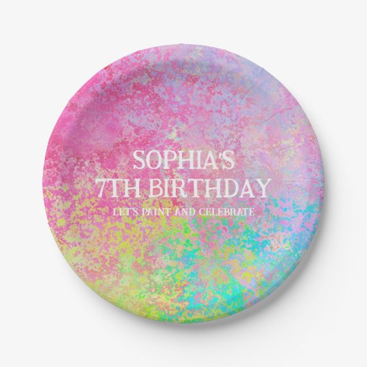 Art Partys Paint Spritzer Rainbow Kids Pappteller (Vorderseite)