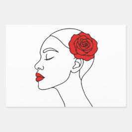 Art Portrait of Woman mit Rote Rose Geschenkpapier Set