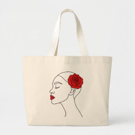 Art Portrait of Woman mit Rote Rose Jumbo Stoffbeutel