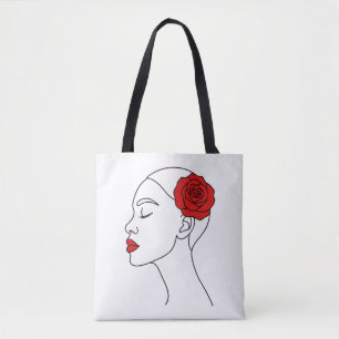Art Portrait of Woman mit Rote Rose Tasche
