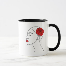 Art Portrait of Woman mit Rote Rose Tasse