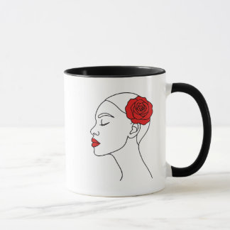 Art Portrait of Woman mit Rote Rose Tasse
