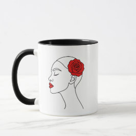 Art Portrait of Woman mit Rote Rose Tasse