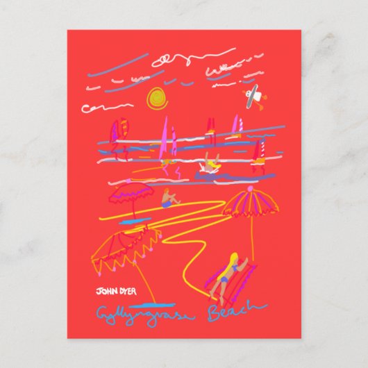 Art Postcard: Gyllyngvase Beach Sommer Zeichnend Postkarte (Vorderseite)