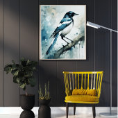 ART Poster : Elegant Magpie l Blue, Grey, Navy l 