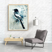 ART Poster : Elegant Magpie l Blue, Grey, Navy l
