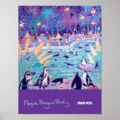Art Poster: Lila Pinguin-Party im Zoo Poster (Vorne)