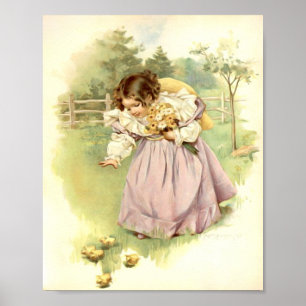 Art Print by Maud Humphrey Girl with Chicks Poster