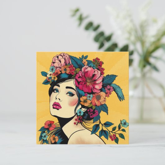 Art Print Card Frau mit Blume Kranz (Stehend Vorderseite)