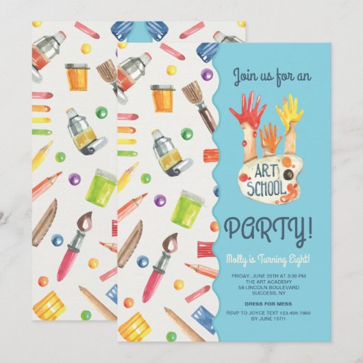 Art School Party Einladung (Vorne/Hinten)