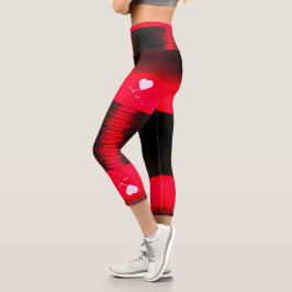 Art Sea Sunset Black and Red Capri Leggings