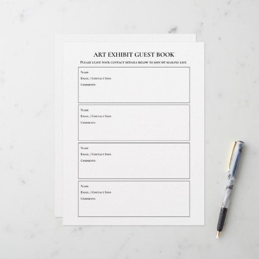 Art Show Ausstellung Gastbuchseiten (Vorderseite/Rückseite Beispiel)