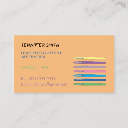 Art Substitut Teacher Ink Pens Business Cards Visitenkarte (Rückseite)