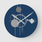 Art Tattoo Line | Abstrakt Navy Blue Charcoal Gran Runde Wanduhr (Vorderseite)