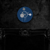 Art Tattoo Line | Abstrakt Navy Blue Charcoal Gran Runde Wanduhr