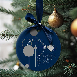 Art Tattoo Line | Bohemisch Navy Blue Gray Keepake Keramik Ornament