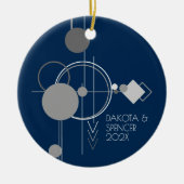 Art Tattoo Line | Bohemisch Navy Blue Gray Keepake Keramik Ornament (Vorne)