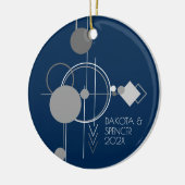 Art Tattoo Line | Bohemisch Navy Blue Gray Keepake Keramik Ornament (Links)