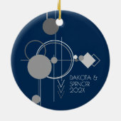 Art Tattoo Line | Bohemisch Navy Blue Gray Keepake Keramik Ornament (Hinten)