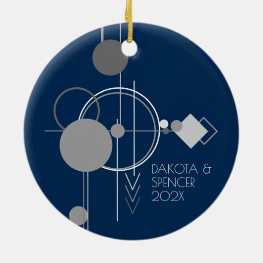 Art Tattoo Line | Bohemisch Navy Blue Gray Keepake Keramik Ornament (Hinten)