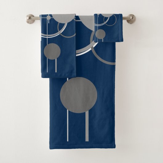 Art Tattoos Line | Abstrakt Navy Blue Dark Gray Badhandtuch Set (Insitu)