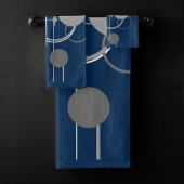 Art Tattoos Line | Abstrakt Navy Blue Dark Gray Badhandtuch Set