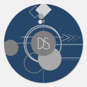 Art Tattoos Line | Abstrakt Navy Blue Gray Custom Runder Aufkleber (Vorderseite)