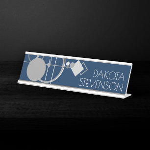 Art Tattoos Line   Navy Blue und Gray Branding Schreibtischnamensplakette