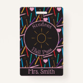 Art Teacher Color Pencils Doodle Hall Pass Abzeich Ausweis (Vorderseite)