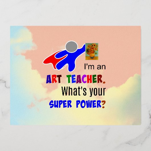 Art Teacher Superhero Folien Feiertagspostkarte (Vorderseite)